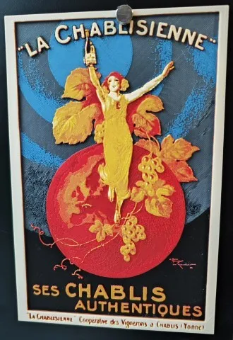 3d print of French vintage poster la chablisienne by Henri Le Monnier dating from 1926 to promote Chablis wines (French dry white wine) - hueforge 