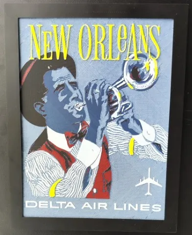 Impression 3D d'une affiche publicitaire vintage delta airlines pour la Nouvelle Orleans (1962) - hueforge